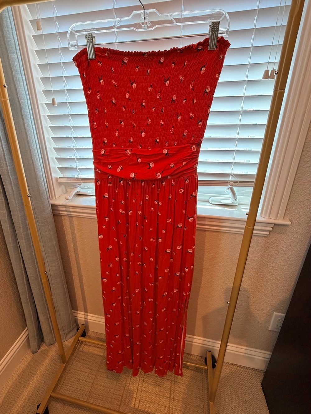 Nordstrom Red Strapless Floral Maxi Dress